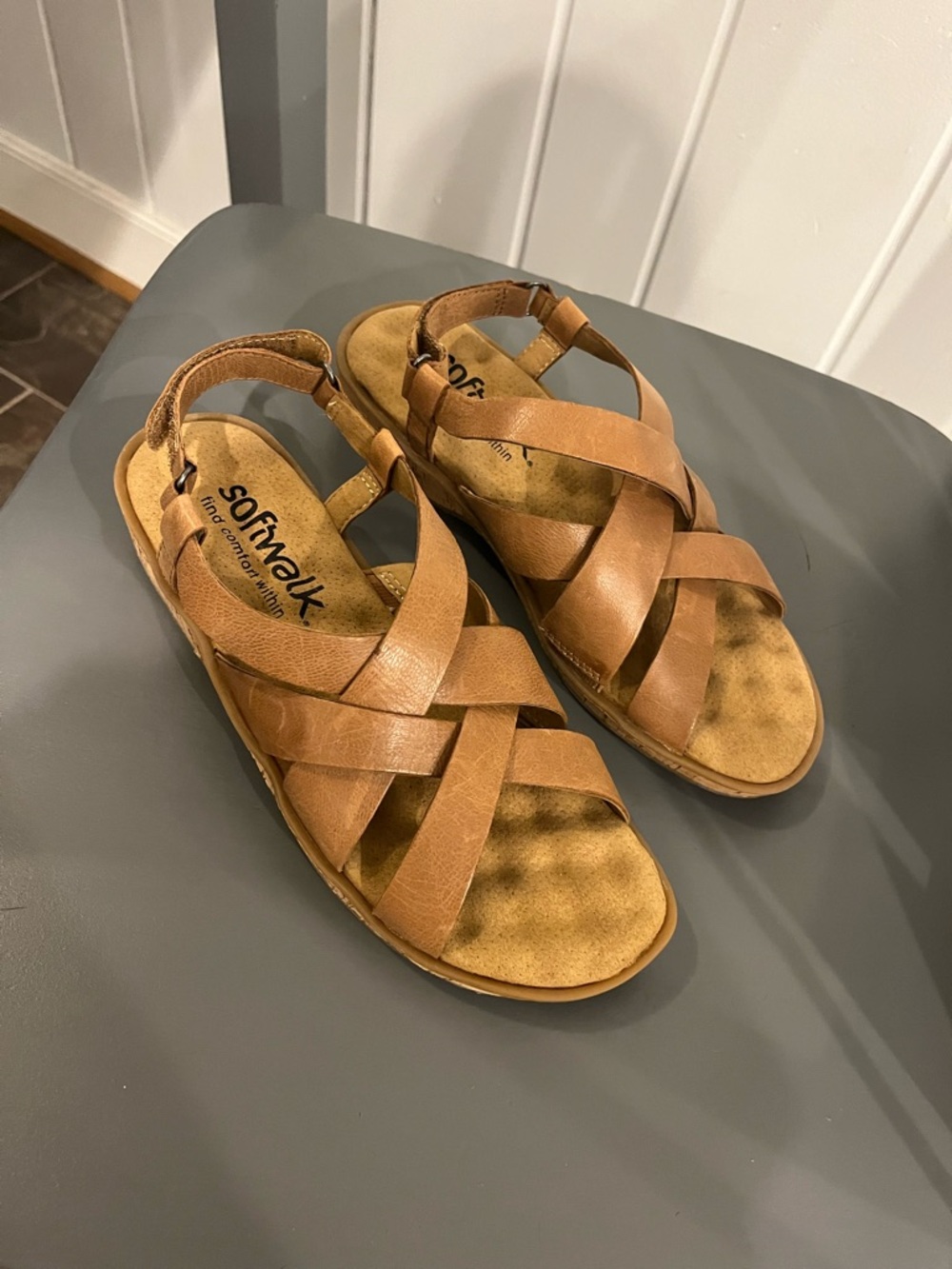 SoftWalk Brown Leather Strap Sandals